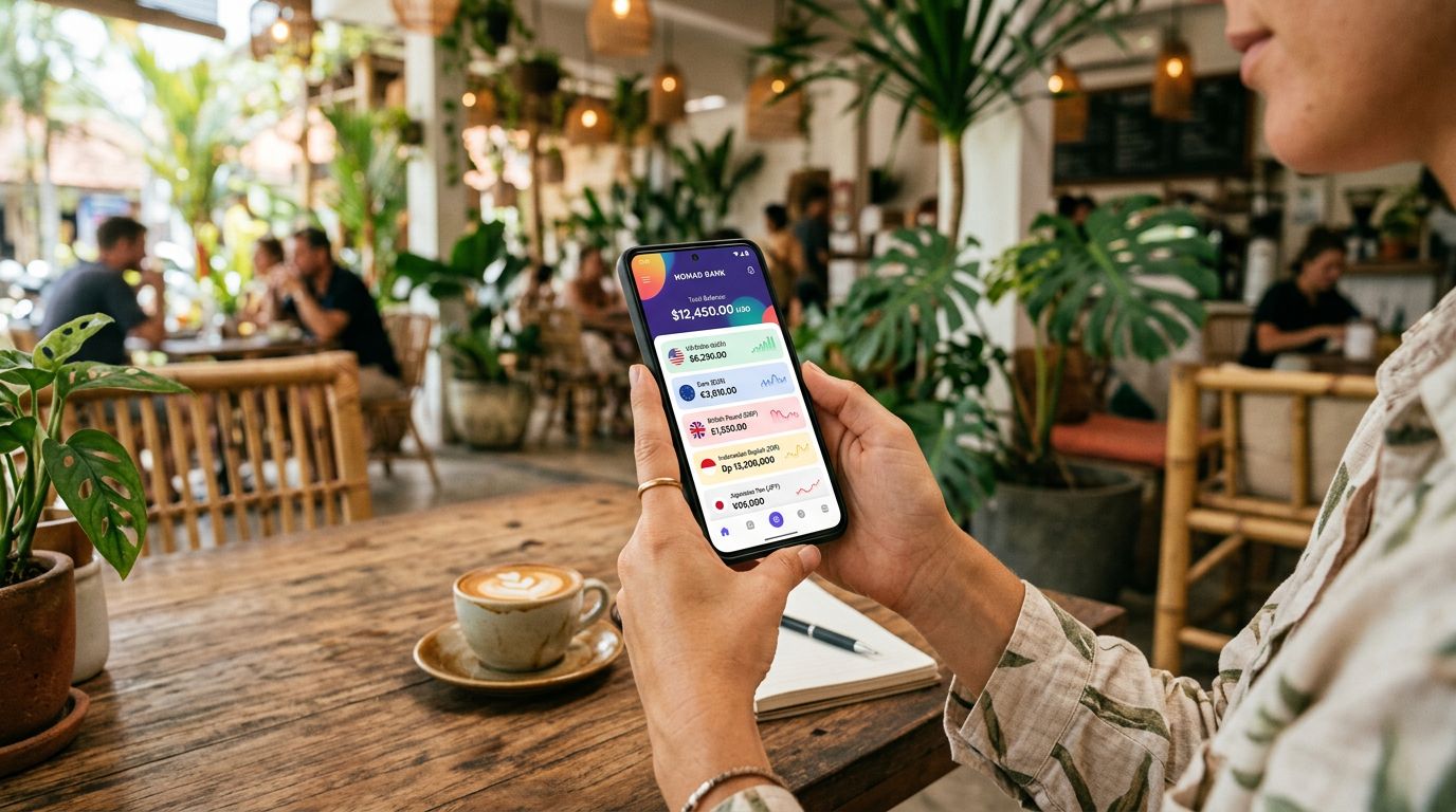 A phone app showing balances in several currencies