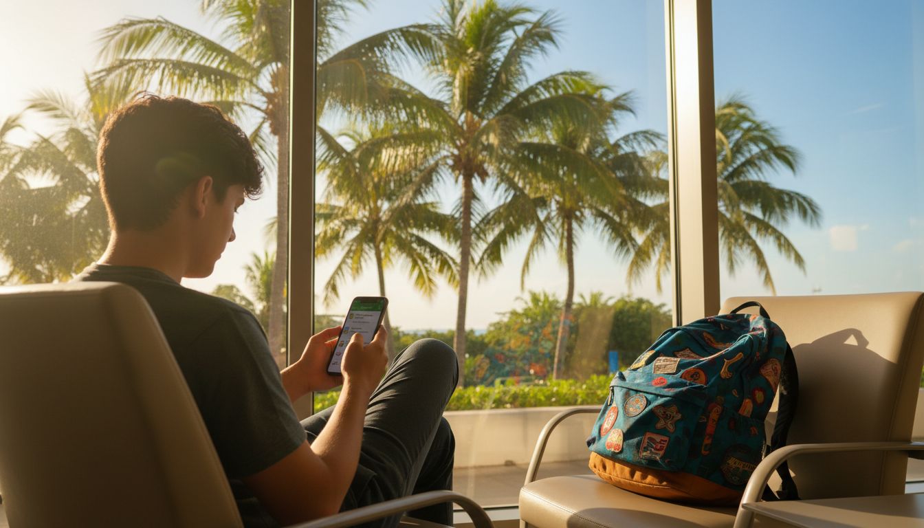 A traveller comparing two travel eSIM apps on a phone before a flight